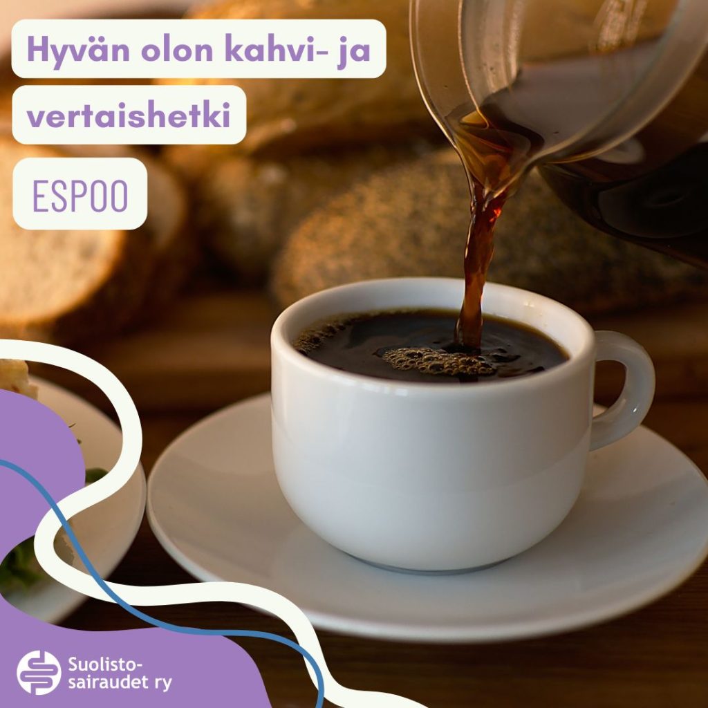 Kuvituskuva, jossa teksti hyvän olon kahvi- ja vertaishetki Espoo