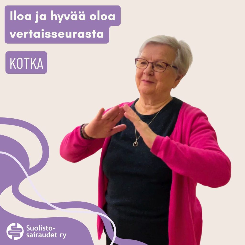 Kuvituskuva, jossa on teksti Iloa ja hyvää oloa vertaisseurasta Kotka