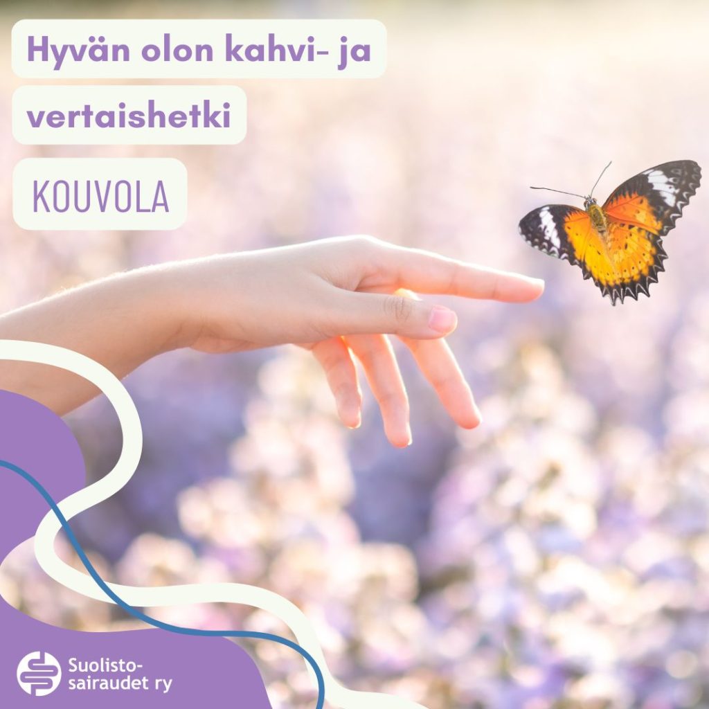 Kuvituskuva, jossa teksti hyvän olon kahvi- ja vertaishetki, Kouvola