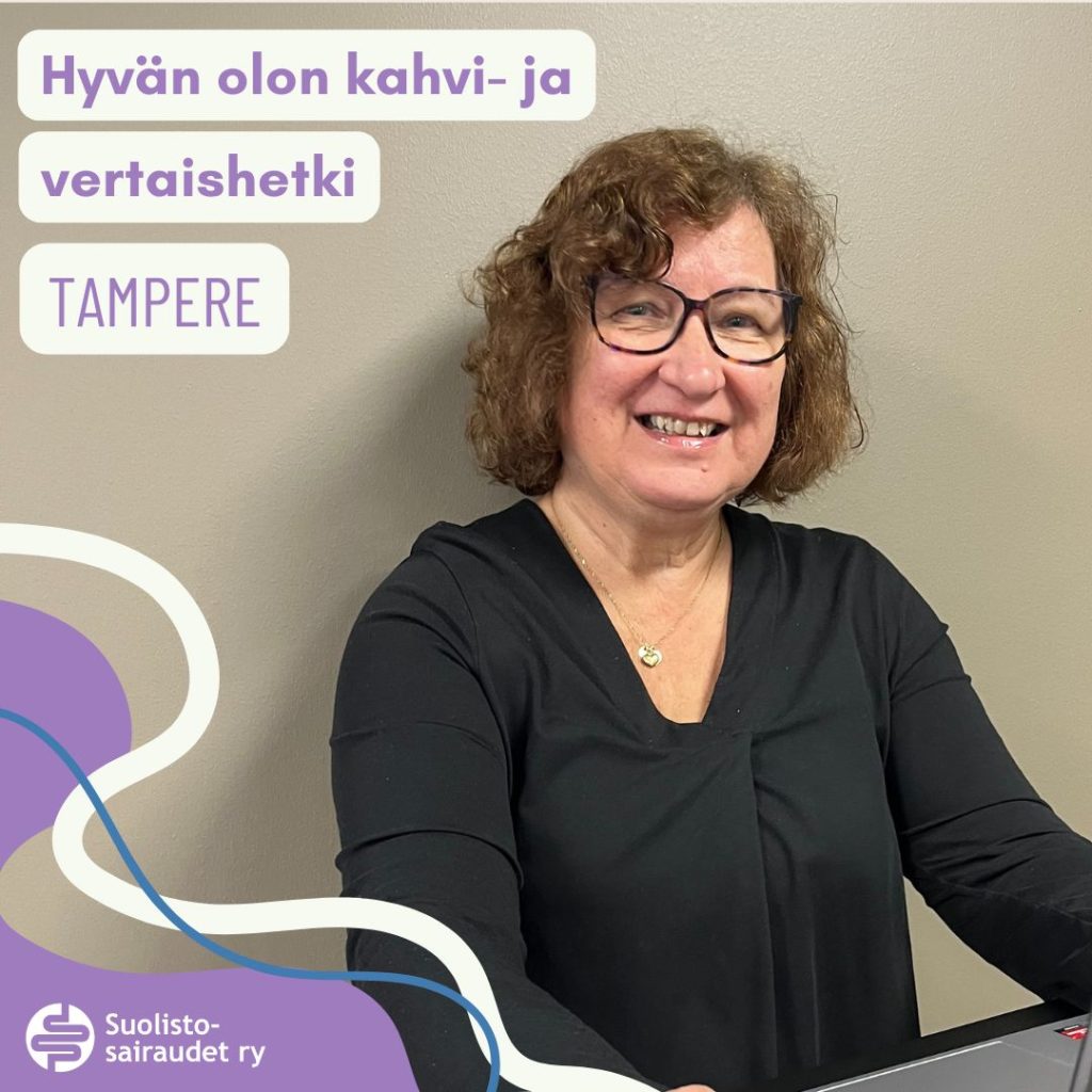 Kuvituskuva, jossa teksti hyvän olon kahvi- ja vertaishetki, Tampere