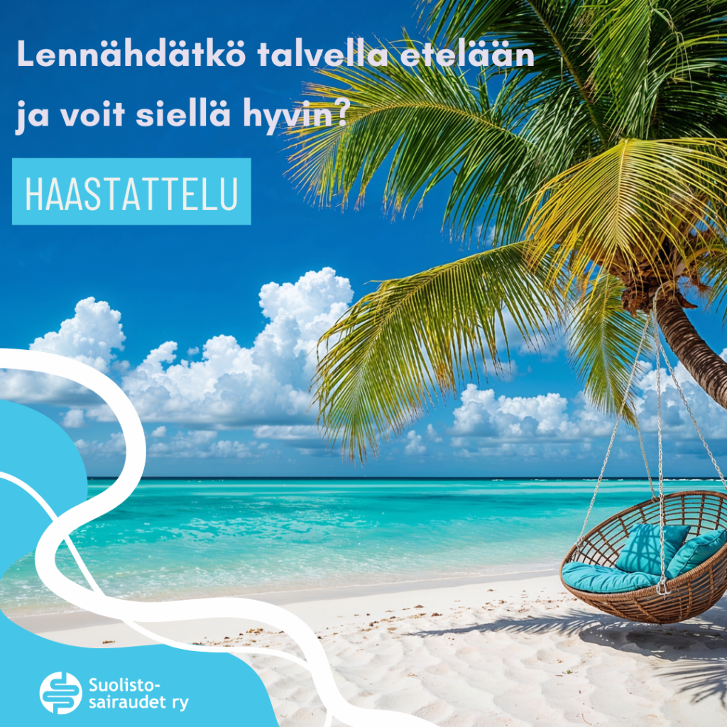 Kuvituskuva, jossa teksti lennähdätkö talvella etelään ja voit siellä hyvin? Haastattelu.