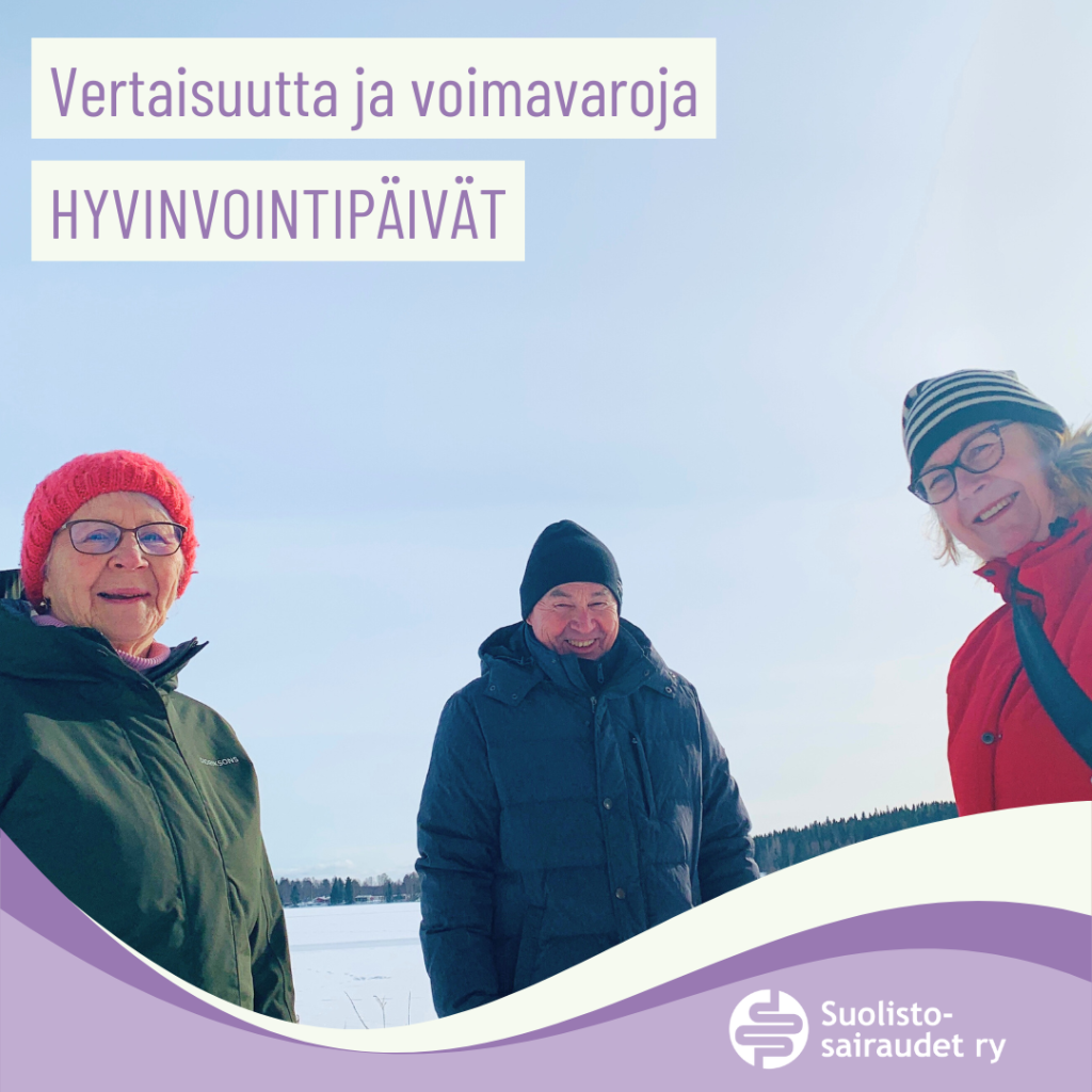 Kuvituskuva, jossa teksti vertaisuutta ja voimavaroja, hyvinvointipäivät.