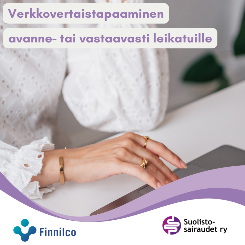 Kuvituskuva, jossa teksti Verkkovertaistapaaminen avanne- tai vastaavasti leikatuille