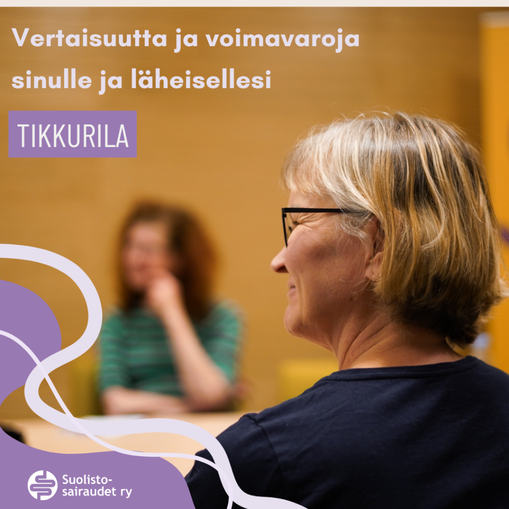 Kuvituskuva, jossa teksti vertaisuutta ja voimavaroja sinulle ja läheisellesi, Tikkurila.