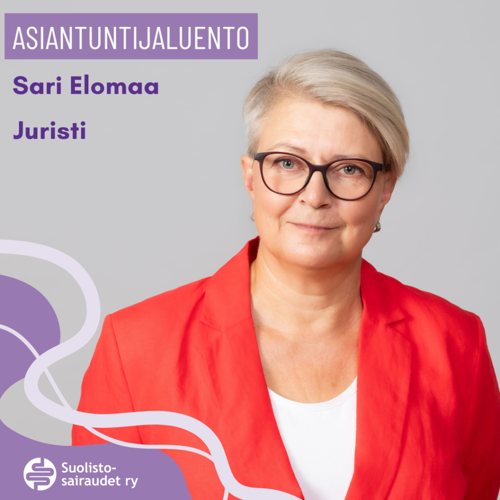Kuvituskuva, jossa teksti asiantuntijaluento, Sari Elomaa, juristi