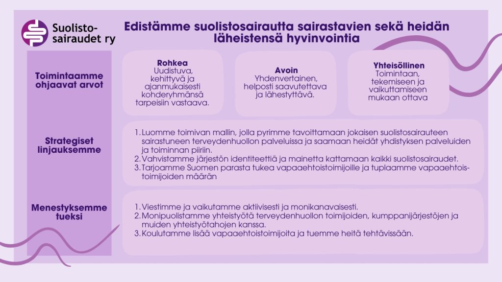 Kaaviokuvaan hahmoteltu ja sanoitettu yhdistyksen strategia