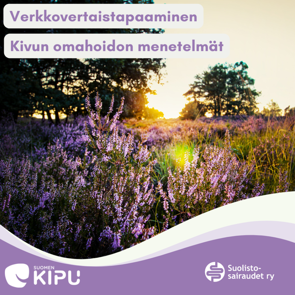 Kuvituskuva, jossa teksti Verkkovertaistapaaminen kivun omahoidon menetelmät