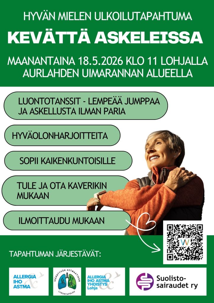 Mainoskuva, jossa teksti hyvän mielen liikuntatapahtuma kevättä askelissa. 