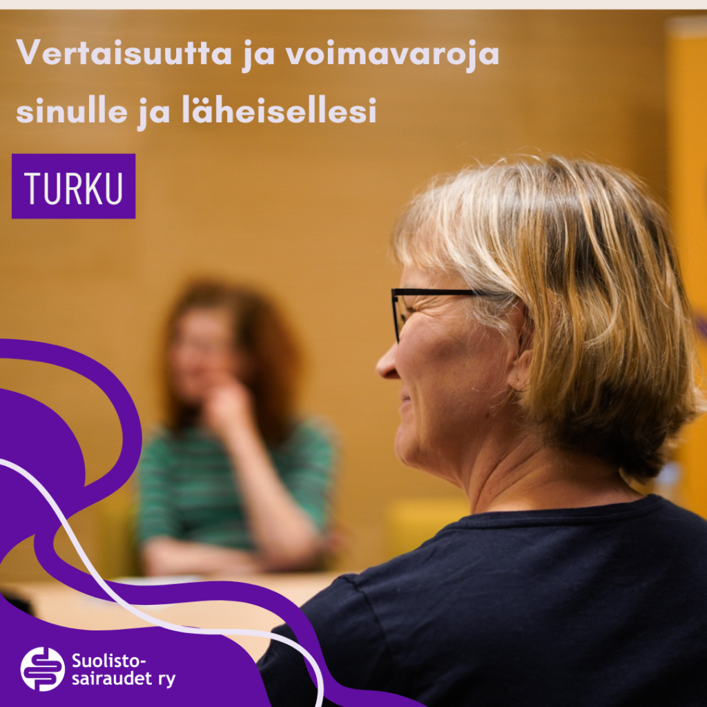 Kuvituskuva, jossa teksti vertaisuutta ja voimavaroja sinulle ja läheisellesi, Turku.