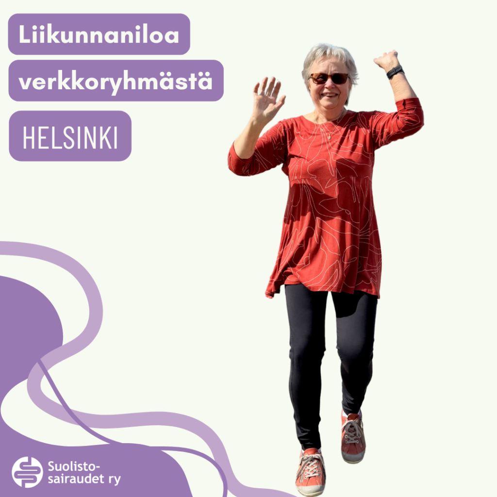 Kuvituskuva, jossa teksti liikunnaniloa verkkoryhmästä, Helsinki